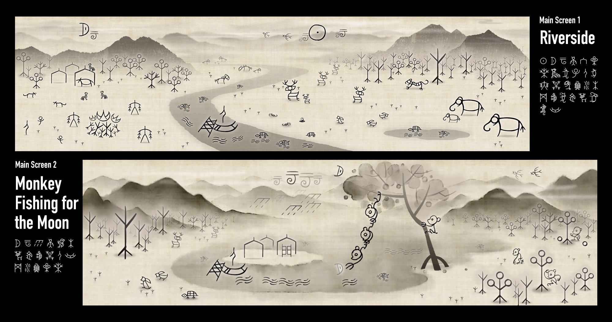 Illustrated scenes animating oracle bone characters
