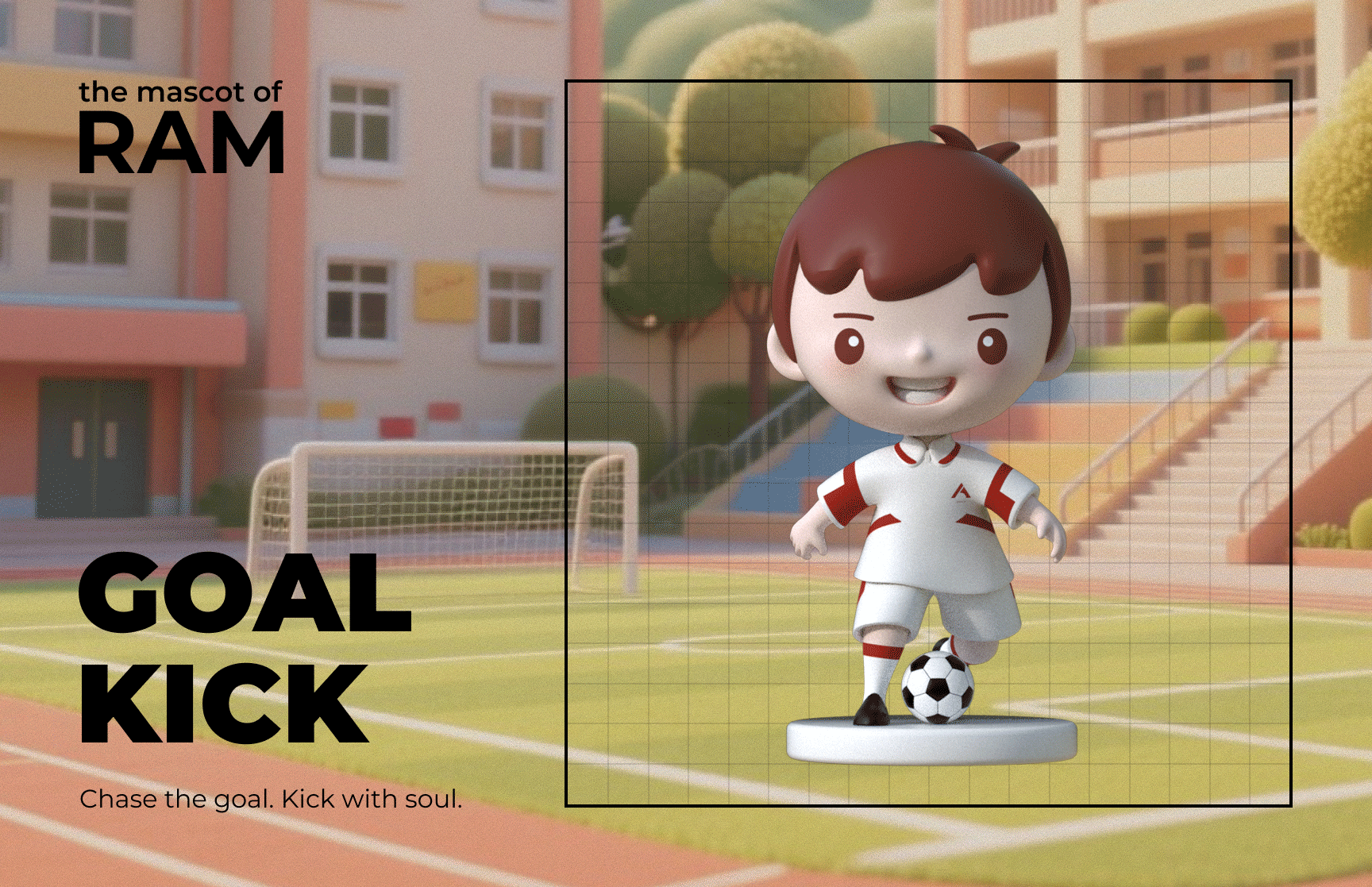 Animated RAM mascot kicking a soccer ball